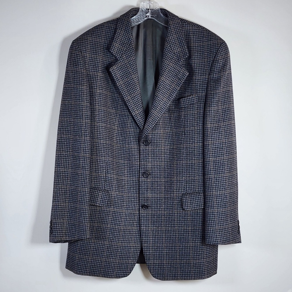 Oscar de la Renta Blazer Mens 42 Long Gray Houndstooth Check Pure Virgin Wool